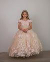 Load image into Gallery viewer, LA Merchandise LAZSCK305 Girls 3D Floral Sweetheart Off Shoulder Glitter Tulle Gown