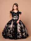 Load image into Gallery viewer, LA Merchandise LAZSCK305 Girls 3D Floral Sweetheart Off Shoulder Glitter Tulle Gown