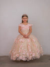 Load image into Gallery viewer, LA Merchandise LAZSCK305 Girls 3D Floral Sweetheart Off Shoulder Glitter Tulle Gown