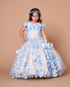 Load image into Gallery viewer, LA Merchandise LAZSCK305 Girls 3D Floral Sweetheart Off Shoulder Glitter Tulle Gown