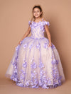 Load image into Gallery viewer, LA Merchandise LAZSCK305 Girls 3D Floral Sweetheart Off Shoulder Glitter Tulle Gown