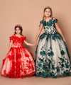 Load image into Gallery viewer, LA Merchandise LAZSCK305 Girls 3D Floral Sweetheart Off Shoulder Glitter Tulle Gown