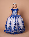 Load image into Gallery viewer, LA Merchandise LAZSCK305 Girls 3D Floral Sweetheart Off Shoulder Glitter Tulle Gown