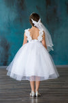 Load image into Gallery viewer, LA Merchandise LAZD802 Girls Beaded 3D Floral Scoop Neck Tea-Length Tulle Dress