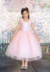Load image into Gallery viewer, LA Merchandise LAZD802 Girls Beaded 3D Floral Scoop Neck Tea-Length Tulle Dress