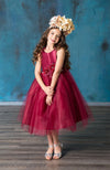Load image into Gallery viewer, LA Merchandise LAZD802 Girls Beaded 3D Floral Scoop Neck Tea-Length Tulle Dress
