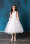 Load image into Gallery viewer, LA Merchandise LAZD802 Girls Beaded 3D Floral Scoop Neck Tea-Length Tulle Dress