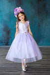 Load image into Gallery viewer, LA Merchandise LAZD802 Girls Beaded 3D Floral Scoop Neck Tea-Length Tulle Dress