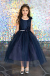 Load image into Gallery viewer, LA Merchandise LAZD802 Girls Beaded 3D Floral Scoop Neck Tea-Length Tulle Dress