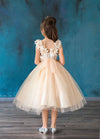 Load image into Gallery viewer, LA Merchandise LAZD802 Girls Beaded 3D Floral Scoop Neck Tea-Length Tulle Dress