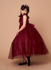 Load image into Gallery viewer, LA Merchandise LAZD816 Girls 3D Floral Illusion Scoop Tea-Length A-Line Dress