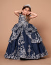 Load image into Gallery viewer, LA Merchandise LAZWB102 Girls Beaded Lace Off Shoulder Tiered Glitter Tulle Gown