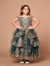 Load image into Gallery viewer, LA Merchandise LAZWB102 Girls Beaded Lace Off Shoulder Tiered Glitter Tulle Gown