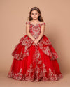 Load image into Gallery viewer, LA Merchandise LAZWB102 Girls Beaded Lace Off Shoulder Tiered Glitter Tulle Gown