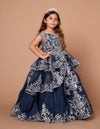 Load image into Gallery viewer, LA Merchandise LAZWB102 Girls Beaded Lace Off Shoulder Tiered Glitter Tulle Gown