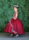 Load image into Gallery viewer, LA Merchandise LAZKY216 Girls Beaded Lace Cold Shoulder Split-Front Tulle Gown