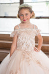 Load image into Gallery viewer, LA Merchandise LAZKY216 Girls Beaded Lace Cold Shoulder Split-Front Tulle Gown