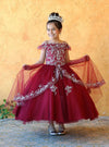 Load image into Gallery viewer, LA Merchandise LAZKY216 Girls Beaded Lace Cold Shoulder Split-Front Tulle Gown