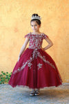 Load image into Gallery viewer, LA Merchandise LAZKY216 Girls Beaded Lace Cold Shoulder Split-Front Tulle Gown