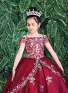 Load image into Gallery viewer, LA Merchandise LAZKY216 Girls Beaded Lace Cold Shoulder Split-Front Tulle Gown