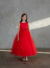Load image into Gallery viewer, LA Merchandise LAZD831 Girls Floral Scoop Neck Tea-Length Tulle A-Line Dress