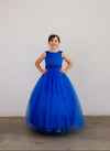 Load image into Gallery viewer, LA Merchandise LAZD831 Girls Floral Scoop Neck Tea-Length Tulle A-Line Dress