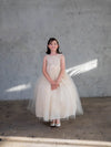 Load image into Gallery viewer, LA Merchandise LAZD831 Girls Floral Scoop Neck Tea-Length Tulle A-Line Dress