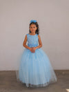 Load image into Gallery viewer, LA Merchandise LAZD831 Girls Floral Scoop Neck Tea-Length Tulle A-Line Dress