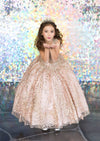 Load image into Gallery viewer, LA Merchandise LAZKY226 Girls Beaded Fringe Cap Sleeve Glitter Tulle Ball Gown