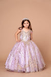 Load image into Gallery viewer, LA Merchandise LAZKY226 Girls Beaded Fringe Cap Sleeve Glitter Tulle Ball Gown