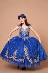 Load image into Gallery viewer, LA Merchandise LAZKY226 Girls Beaded Fringe Cap Sleeve Glitter Tulle Ball Gown