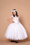 Load image into Gallery viewer, LA Merchandise LAZKY226 Girls Beaded Fringe Cap Sleeve Glitter Tulle Ball Gown