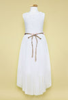 Load image into Gallery viewer, LA Merchandise LAZSLD1177 Girls Lace Scoop Neck High-Low A-Line Dress with Floral Belt