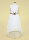 Load image into Gallery viewer, LA Merchandise LAZSLD1177 Girls Lace Scoop Neck High-Low A-Line Dress with Floral Belt