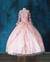 Load image into Gallery viewer, LA Merchandise LAZKY229 Girls Beaded Lace Cold Shoulder Long Bell Sleeve Ball Gown - Blush Pink - Girls Formal Dresses LAZ