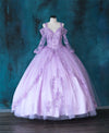 Load image into Gallery viewer, LA Merchandise LAZKY229 Girls Beaded Lace Cold Shoulder Long Bell Sleeve Ball Gown - Lilac - Girls Formal Dresses LAZ