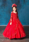 Load image into Gallery viewer, LA Merchandise LAZKY229 Girls Beaded Lace Cold Shoulder Long Bell Sleeve Ball Gown - Red - Girls Formal Dresses LAZ