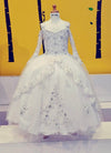 Load image into Gallery viewer, LA Merchandise LAZKY229 Girls Beaded Lace Cold Shoulder Long Bell Sleeve Ball Gown - White - Girls Formal Dresses LAZ