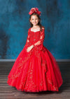 Load image into Gallery viewer, LA Merchandise LAZKY229 Girls Beaded Lace Cold Shoulder Long Bell Sleeve Ball Gown - - Girls Formal Dresses LAZ