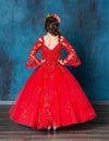 Load image into Gallery viewer, LA Merchandise LAZKY229 Girls Beaded Lace Cold Shoulder Long Bell Sleeve Ball Gown - - Girls Formal Dresses LAZ