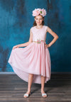 Load image into Gallery viewer, LA Merchandise LAZSLD1177 Girls Lace Scoop Neck High-Low A-Line Dress with Floral Belt