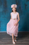 Load image into Gallery viewer, LA Merchandise LAZSLD1177 Girls Lace Scoop Neck High-Low A-Line Dress with Floral Belt