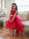 Load image into Gallery viewer, LA Merchandise LAZD825 Girls Lace Bodice Layered High-Low Tulle Dress with Sash