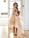 Load image into Gallery viewer, LA Merchandise LAZD825 Girls Lace Bodice Layered High-Low Tulle Dress with Sash