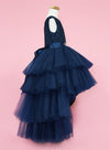 Load image into Gallery viewer, LA Merchandise LAZD825 Girls Lace Bodice Layered High-Low Tulle Dress with Sash