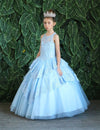Load image into Gallery viewer, LA Merchandise LAZKY224 Girls Beaded Lace Tiered Glitter Tulle A-Line Gown