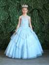 Load image into Gallery viewer, Girls Long Beaded Lace Dress with Glitter Skirt by LA Merchandise KY224-Girls Formal Dresses-ABC Fashion