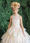 Load image into Gallery viewer, Girls Long Beaded Lace Dress with Glitter Skirt by LA Merchandise KY224-Girls Formal Dresses-ABC Fashion