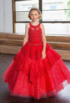 Load image into Gallery viewer, Girls Long Beaded Lace Dress with Glitter Skirt by LA Merchandise KY224-Girls Formal Dresses-ABC Fashion