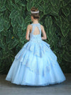 Load image into Gallery viewer, LA Merchandise LAZKY224 Girls Beaded Lace Tiered Glitter Tulle A-Line Gown